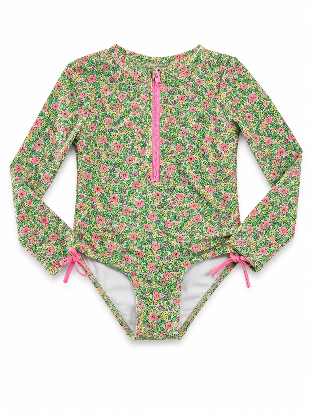 Cat & Jack Girls' Floral Long-Sleeve One-Piece Swimsuit - Pink & Green